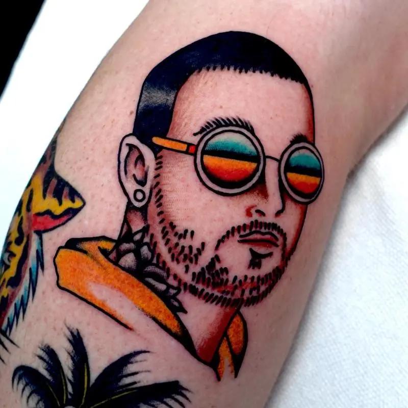 a face man wearing sun-glass tattoo