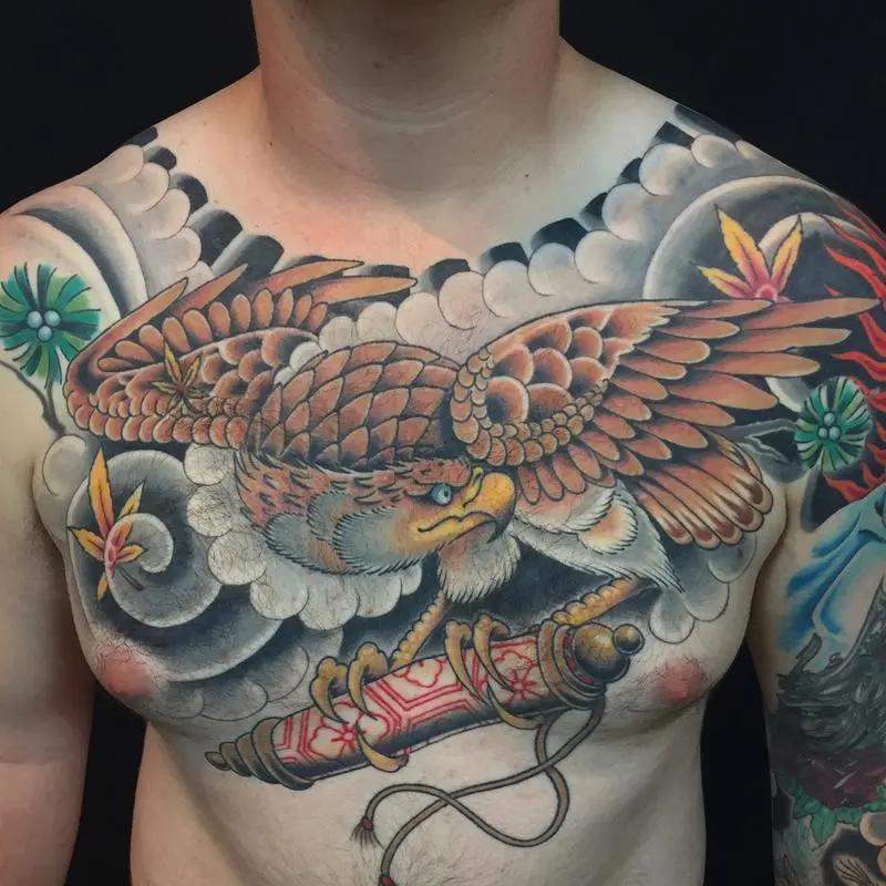 a tattoo of an eagle in a man's chest